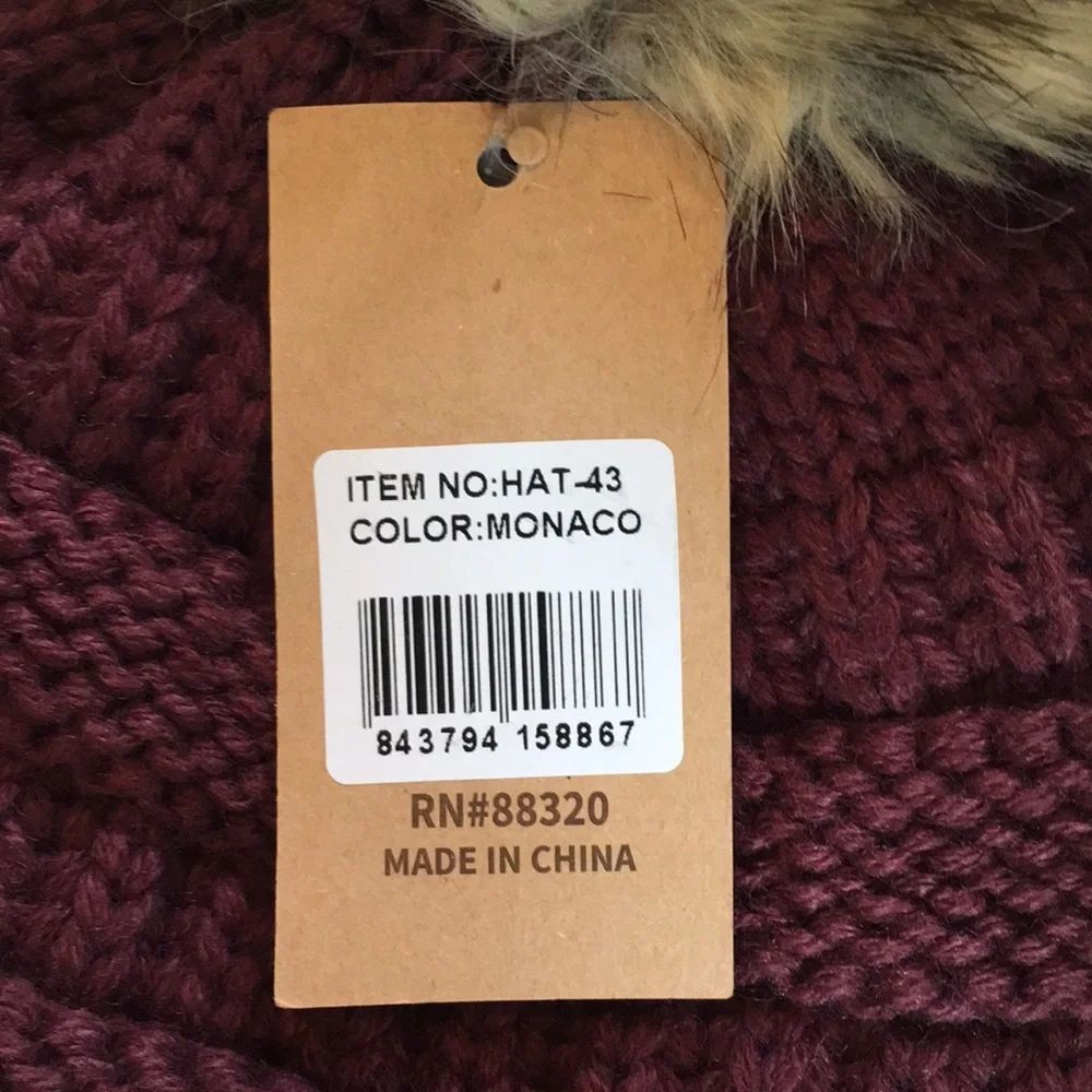 C.C Knit Beanie With Faux Fur Pom